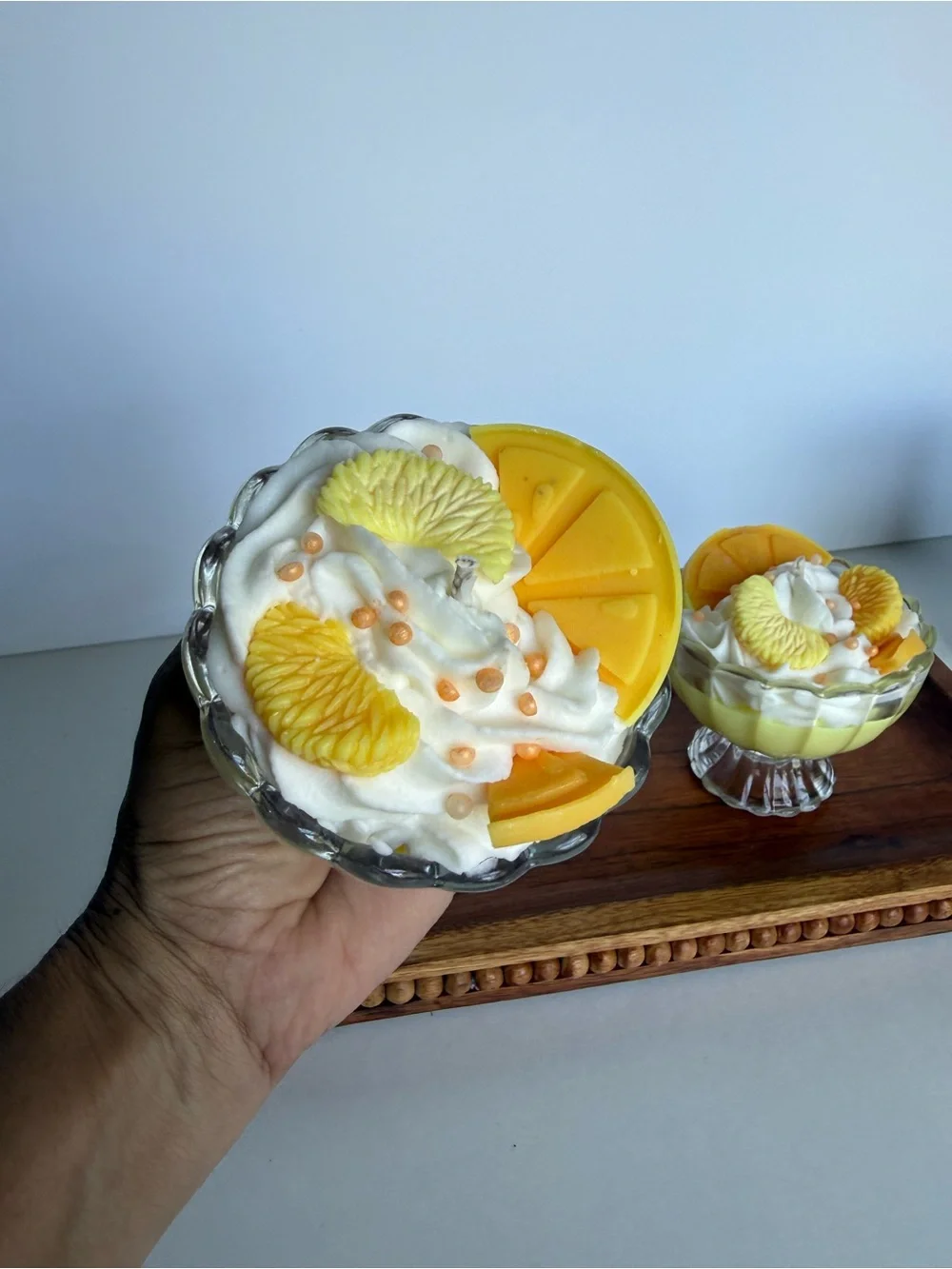Glass Dessert Coupe - Yellow Pudding Cup with Whipped Top